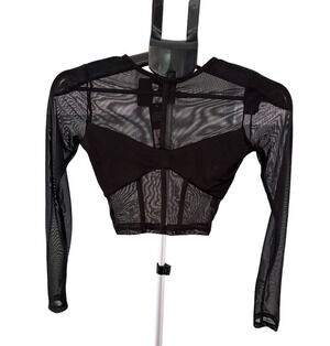 NWT BLACK MESH CAGE LONG SLEEVE CROP TOP